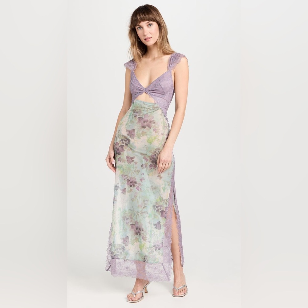 Free People Suddenly Fine Maxi Slip dress Moss Combo